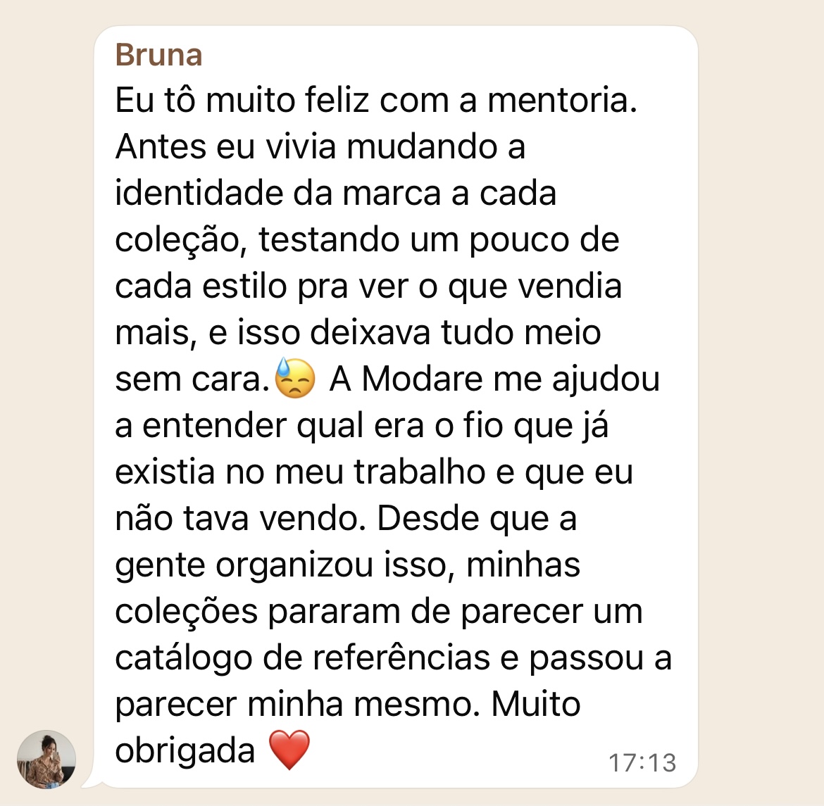 Depoimento de Bruna sobre a mentoria Modare Lab